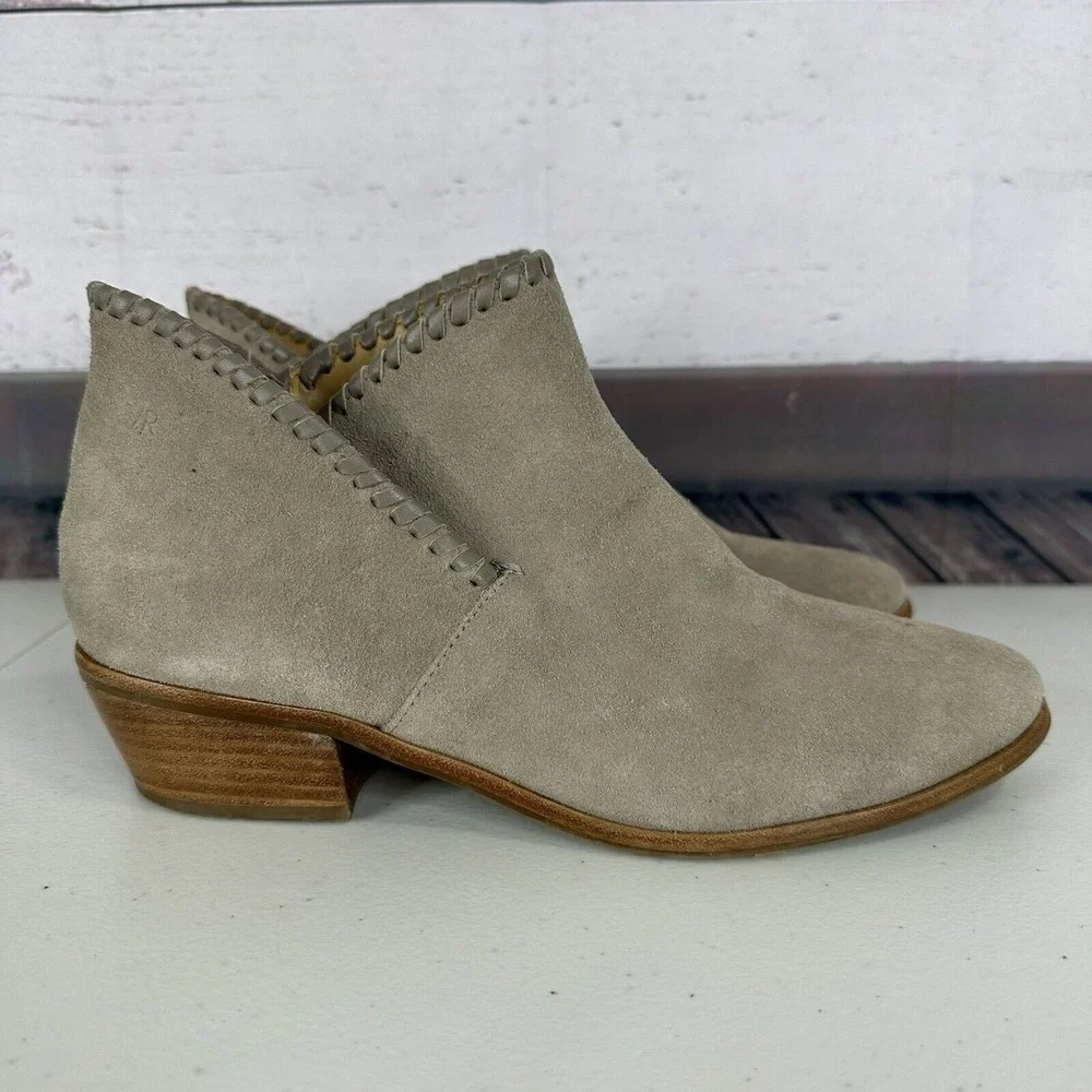 Jack Rogers Ankle Boots Womens 9‎ M Gray Suede Slip On Block Heel Leather Casual